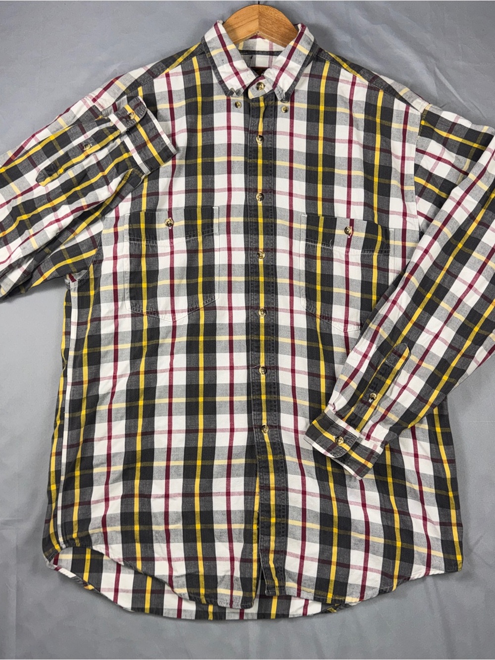 Vintage Eddie Bauer Shirt Mens Medium Multicolor Plaid Button Front Long Sleeve